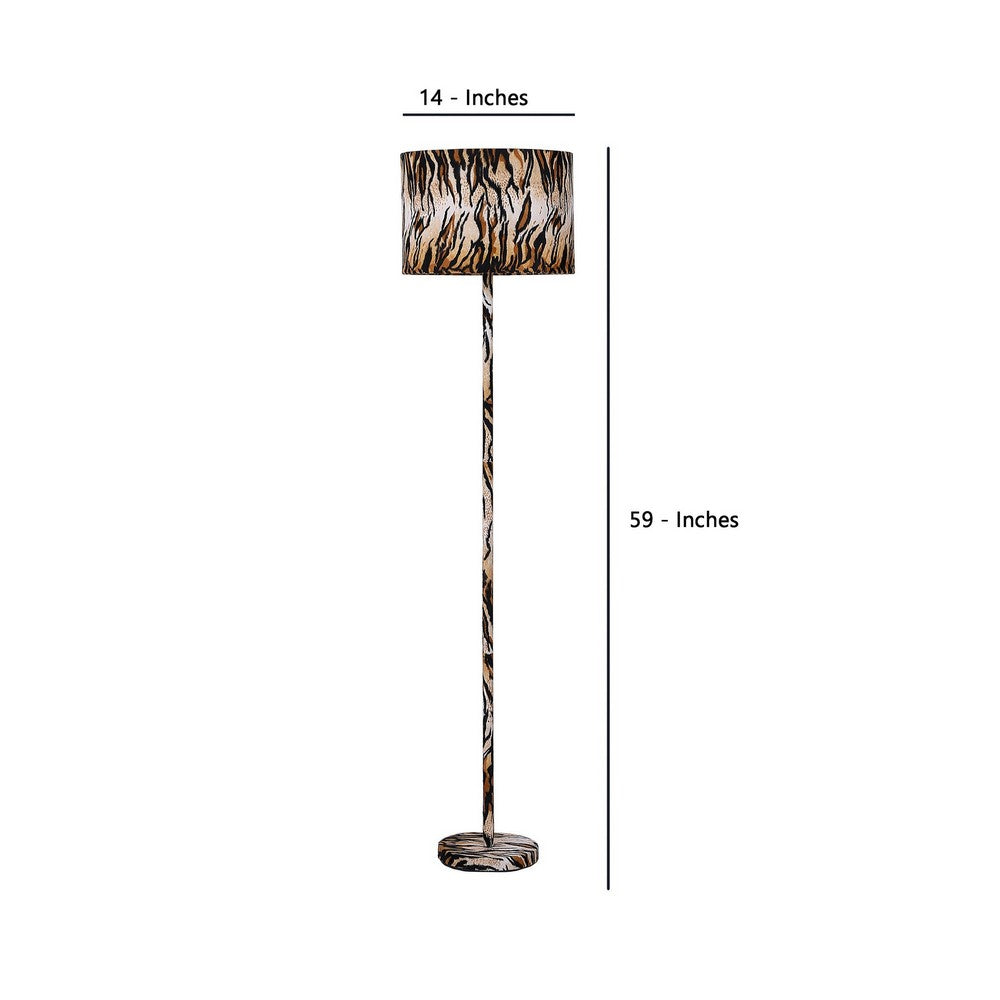 Benjara Fabric Wrapped Floor Lamp With Animal Print, Yellow And Black