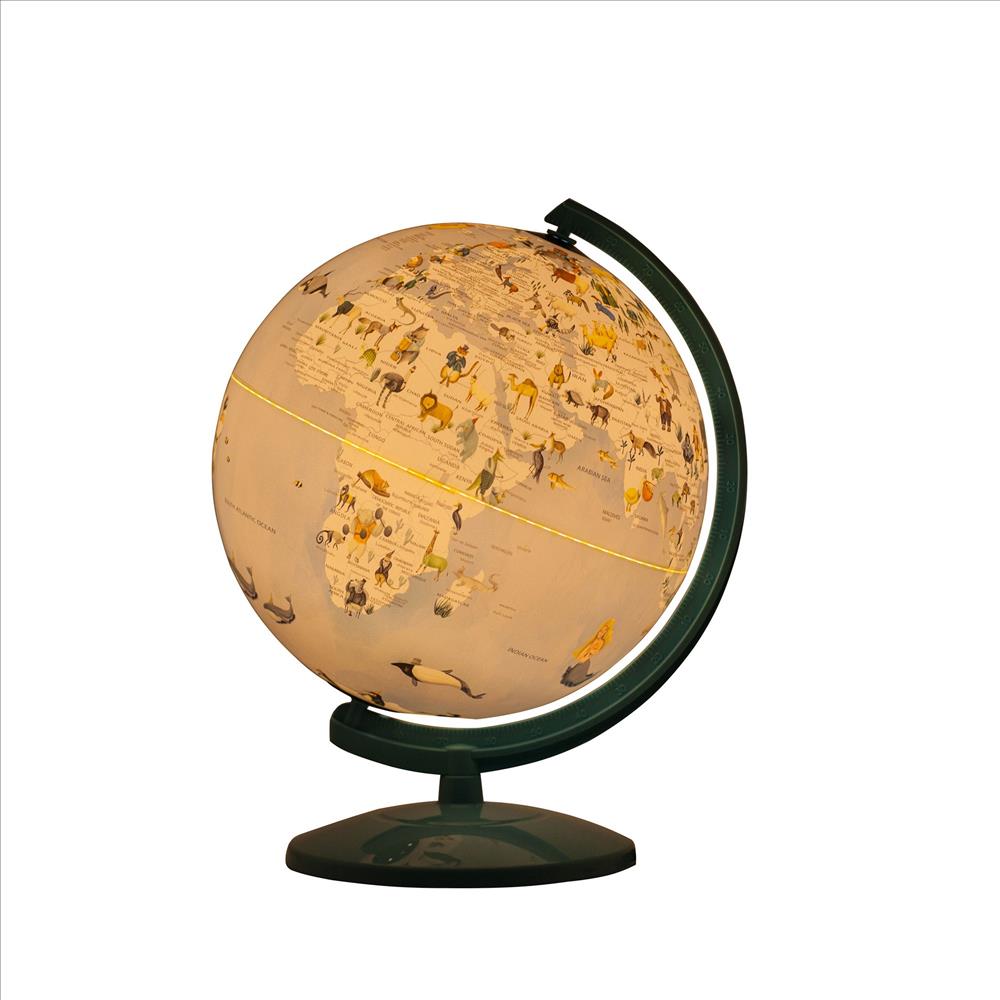 Benjara Acrylic Globe Design Night Light With Animal Print, Blue