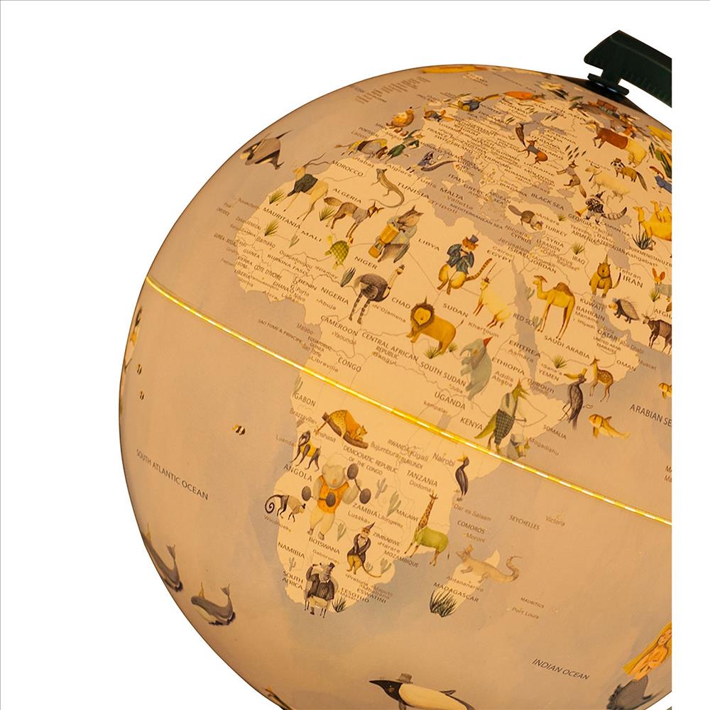 Benjara Acrylic Globe Design Night Light With Animal Print, Blue