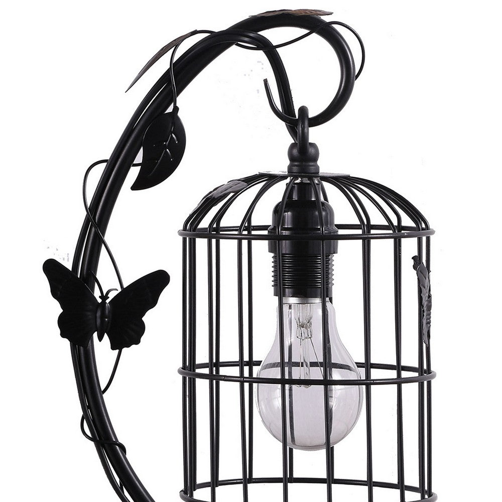 Benjara Arc Design Metal Table Lamp With Birdcage Shade, Black