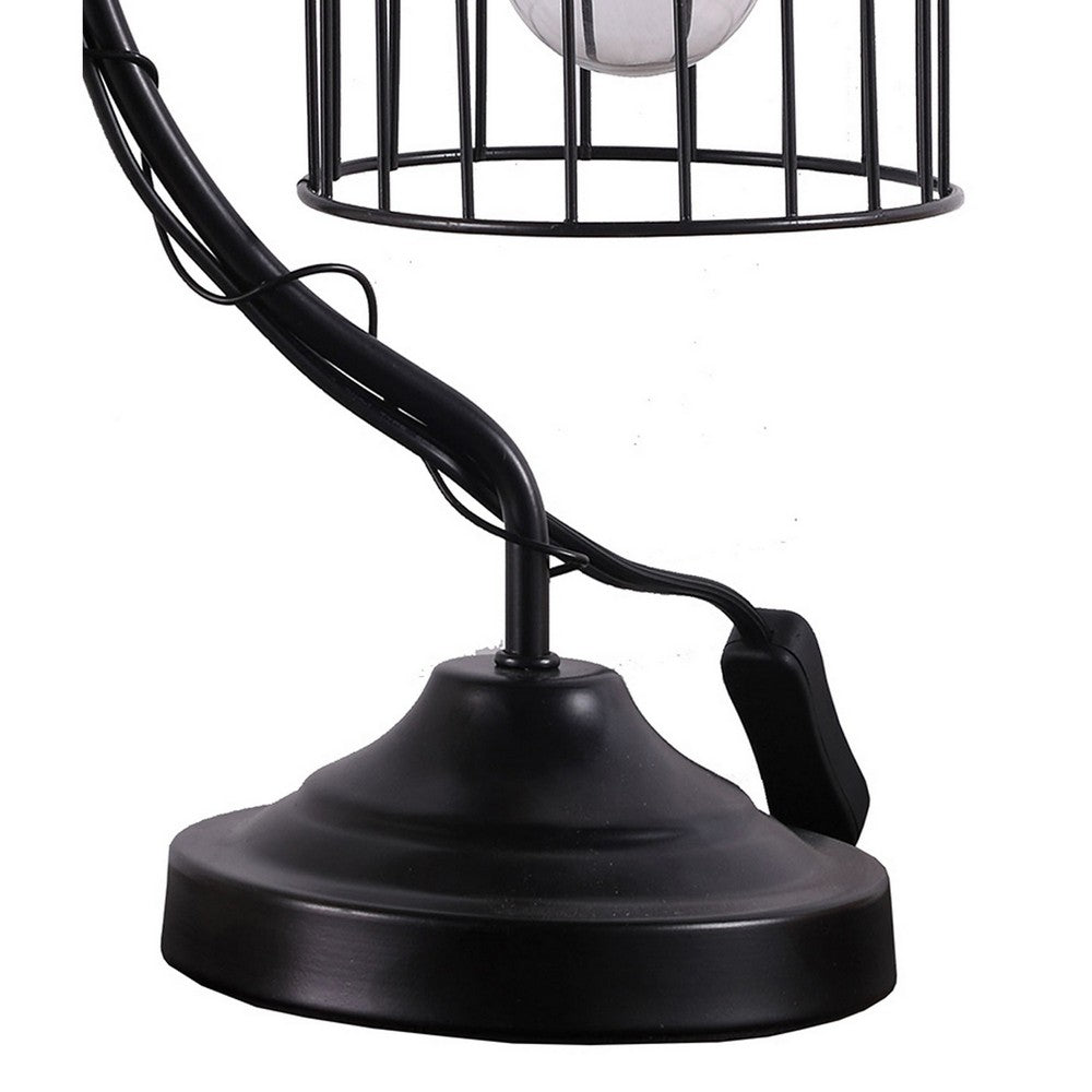 Benjara Arc Design Metal Table Lamp With Birdcage Shade, Black