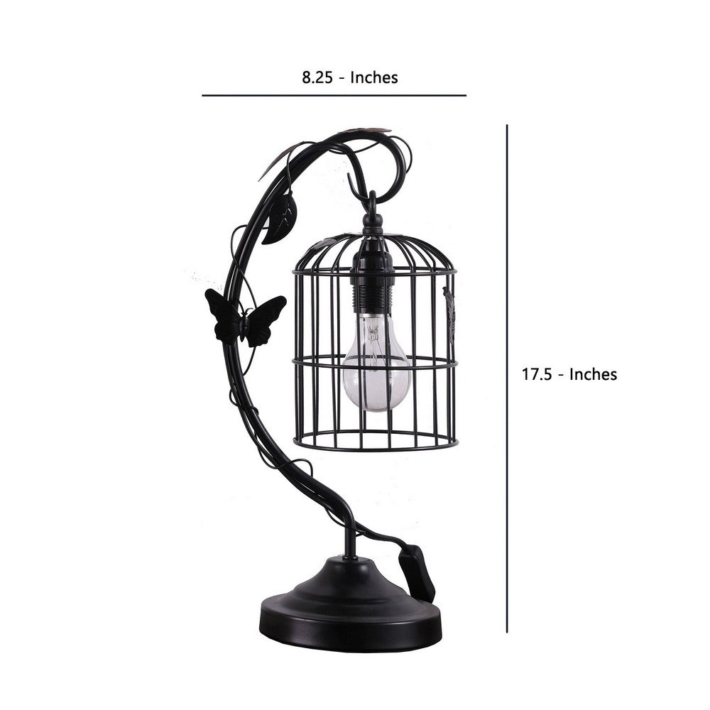 Benjara Arc Design Metal Table Lamp With Birdcage Shade, Black