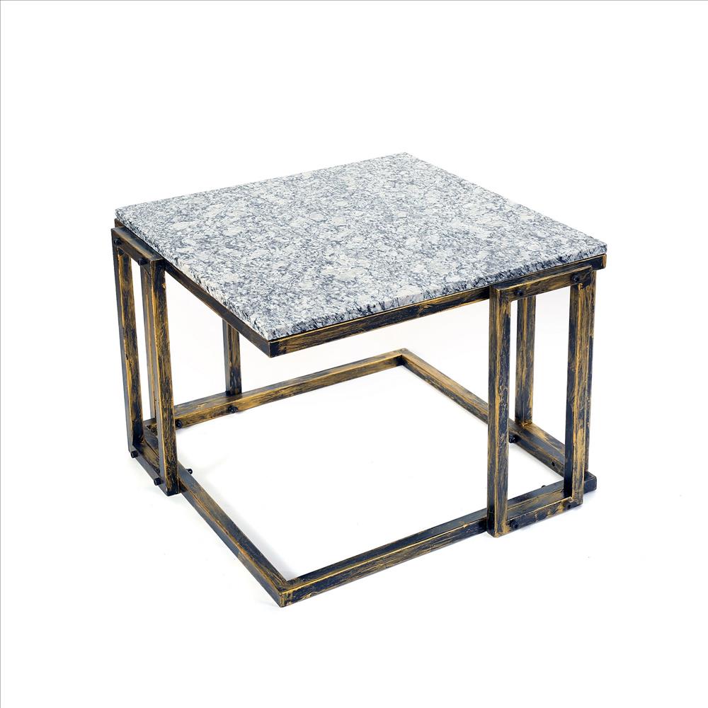 Benjara Granite Top Plant Stand With Tubular Base, Black And Gray