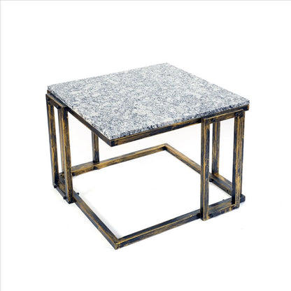 Benjara Granite Top Plant Stand With Tubular Base, Black And Gray