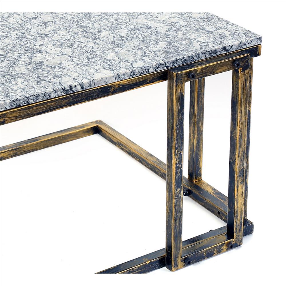 Benjara Granite Top Plant Stand With Tubular Base, Black And Gray