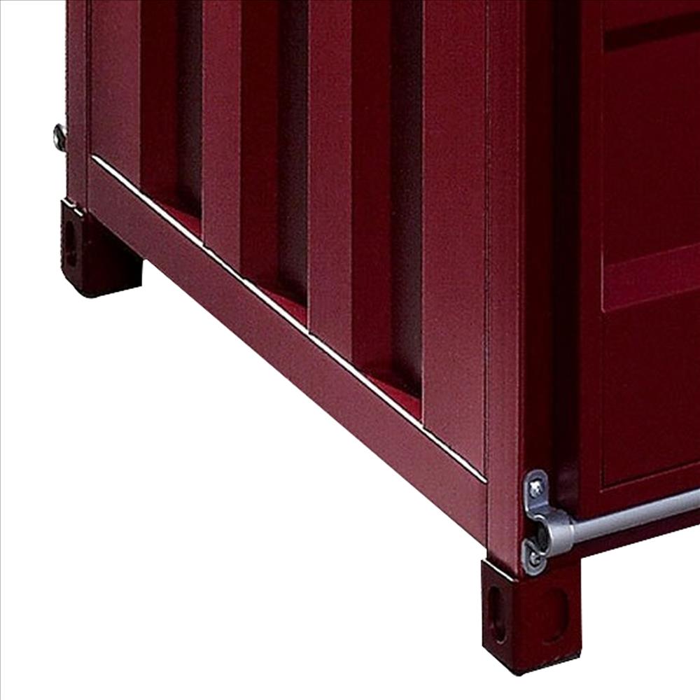 Benjara Container Style Coffee Table With Sliding Doors, Red