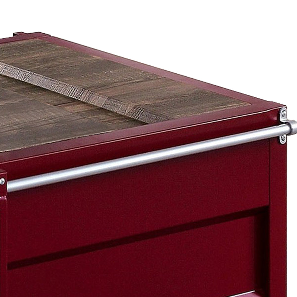 Benjara Container Style Coffee Table With Sliding Doors, Red