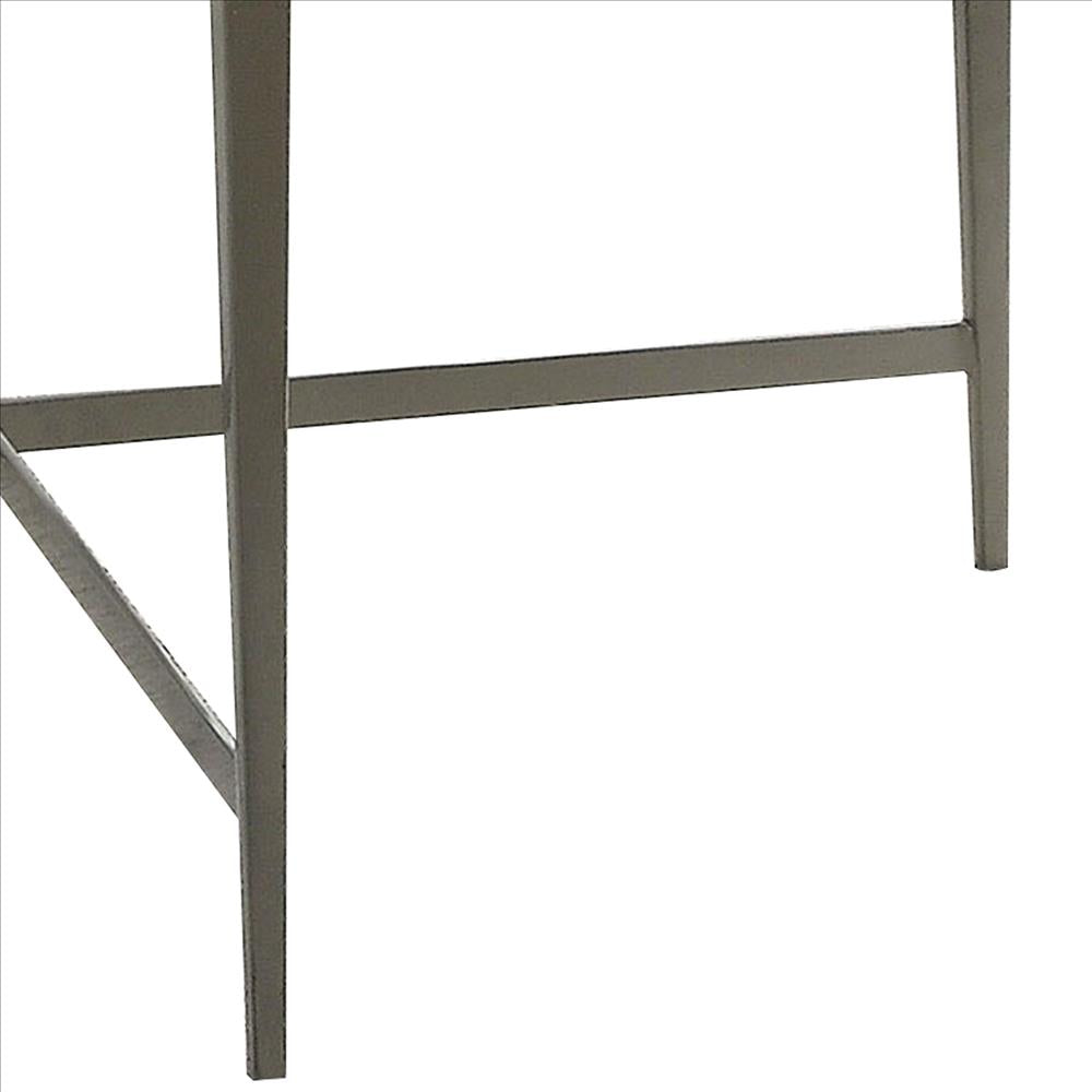 Benjara Round Glass Top Coffee Table With X Support Metal Base, Silver