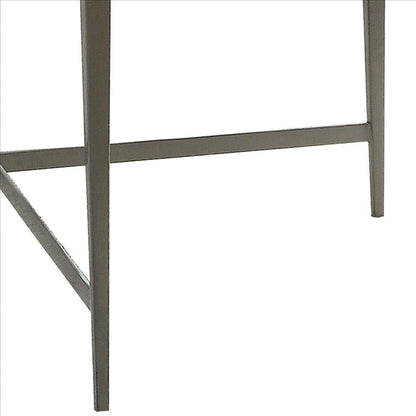 Benjara Round Glass Top Coffee Table With X Support Metal Base, Silver