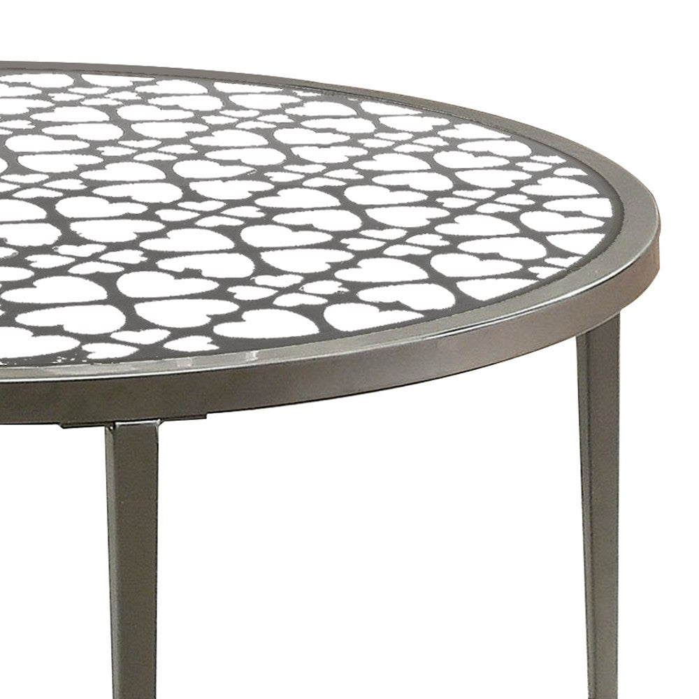 Benjara Round Glass Top Coffee Table With X Support Metal Base, Silver