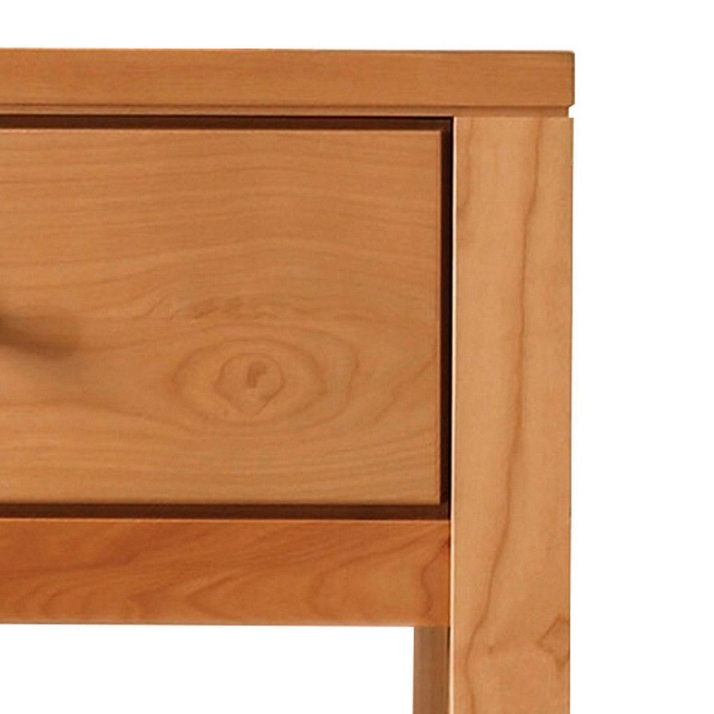 Benjara Mid Century Modern Wooden 1 Drawer Nightstand With Shelf, Light Oak Brown