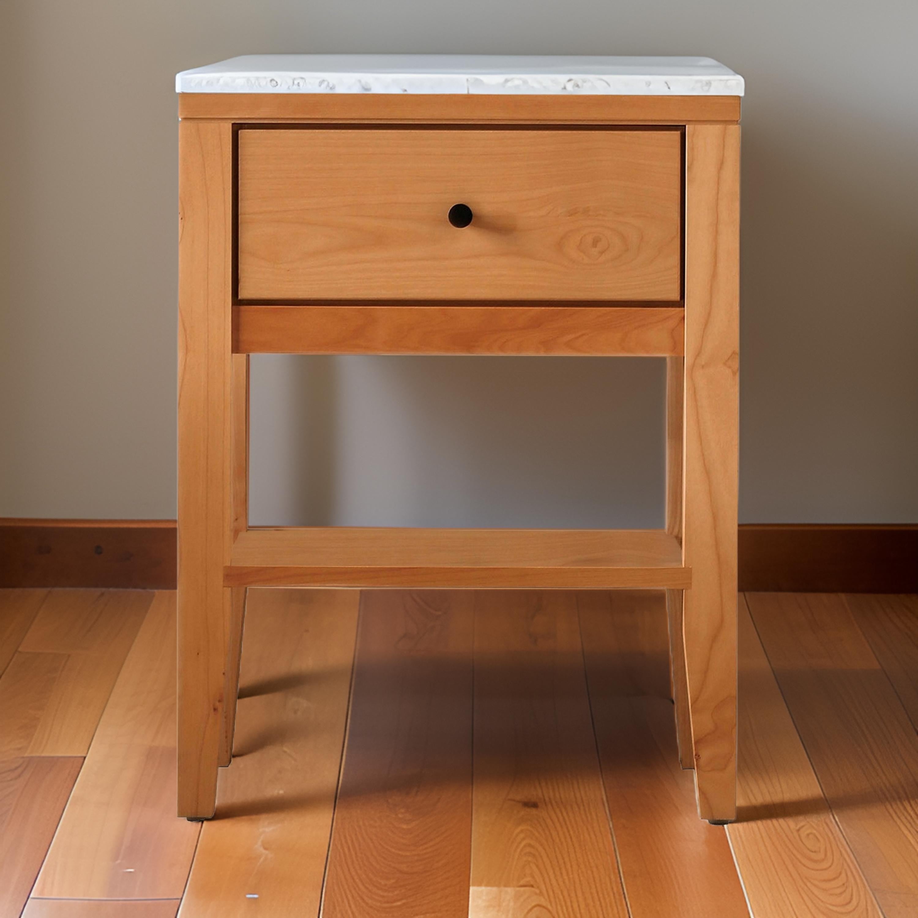 Benjara Mid Century Modern Wooden 1 Drawer Nightstand With Shelf, Light Oak Brown