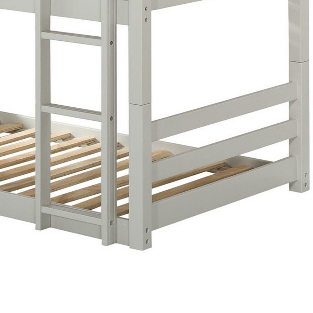Benjara Twin Size 3 Tier Wooden Bunk Bed with Ladder, White