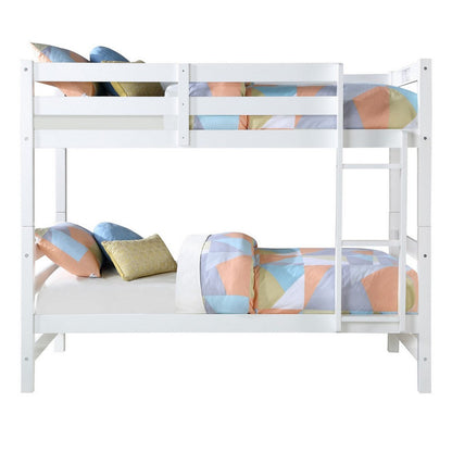 Benjara Wooden Twin Over Twin Bunk Bed with Attached Ladder, White