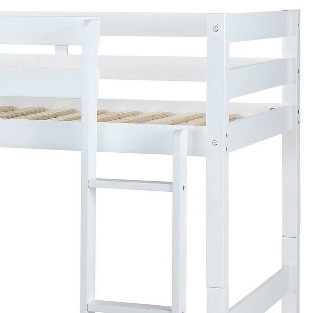 Benjara Wooden Twin Over Twin Bunk Bed with Attached Ladder, White