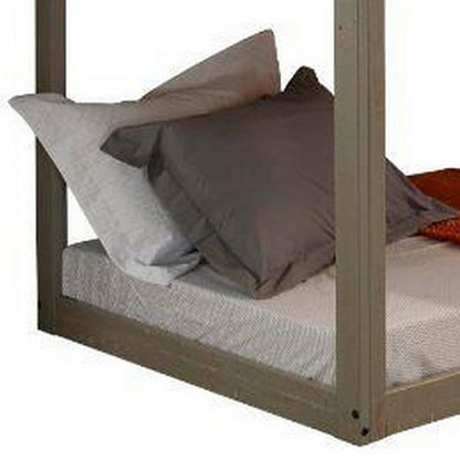 Benjara Twin Size Wooden Bunk Bed with House Design, Brown