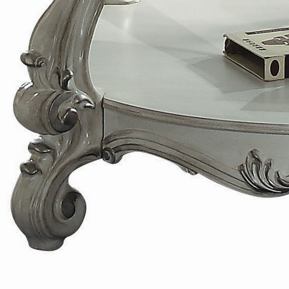 Benjara Curved Glass Top Coffee Table with Open Shelf, White