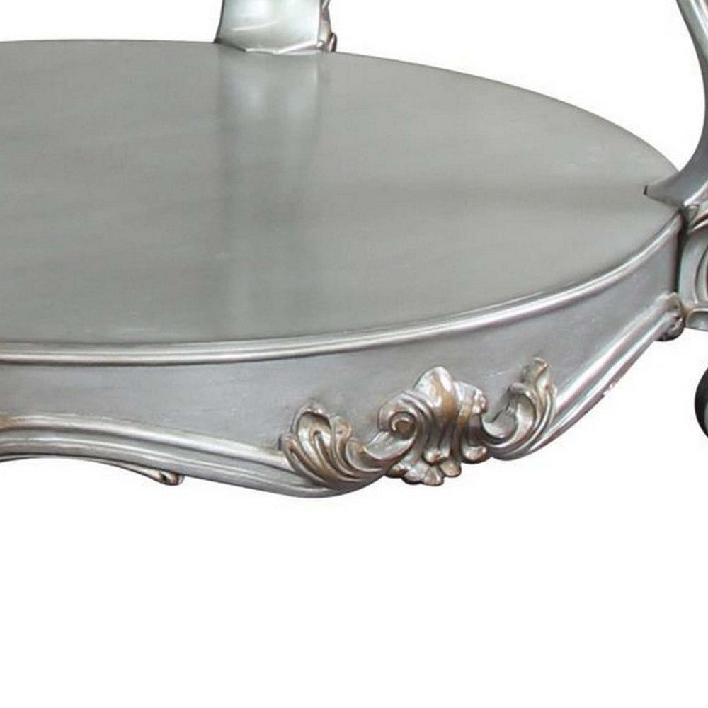 Benjara Curved Glass Top Coffee Table with Open Shelf, Silver