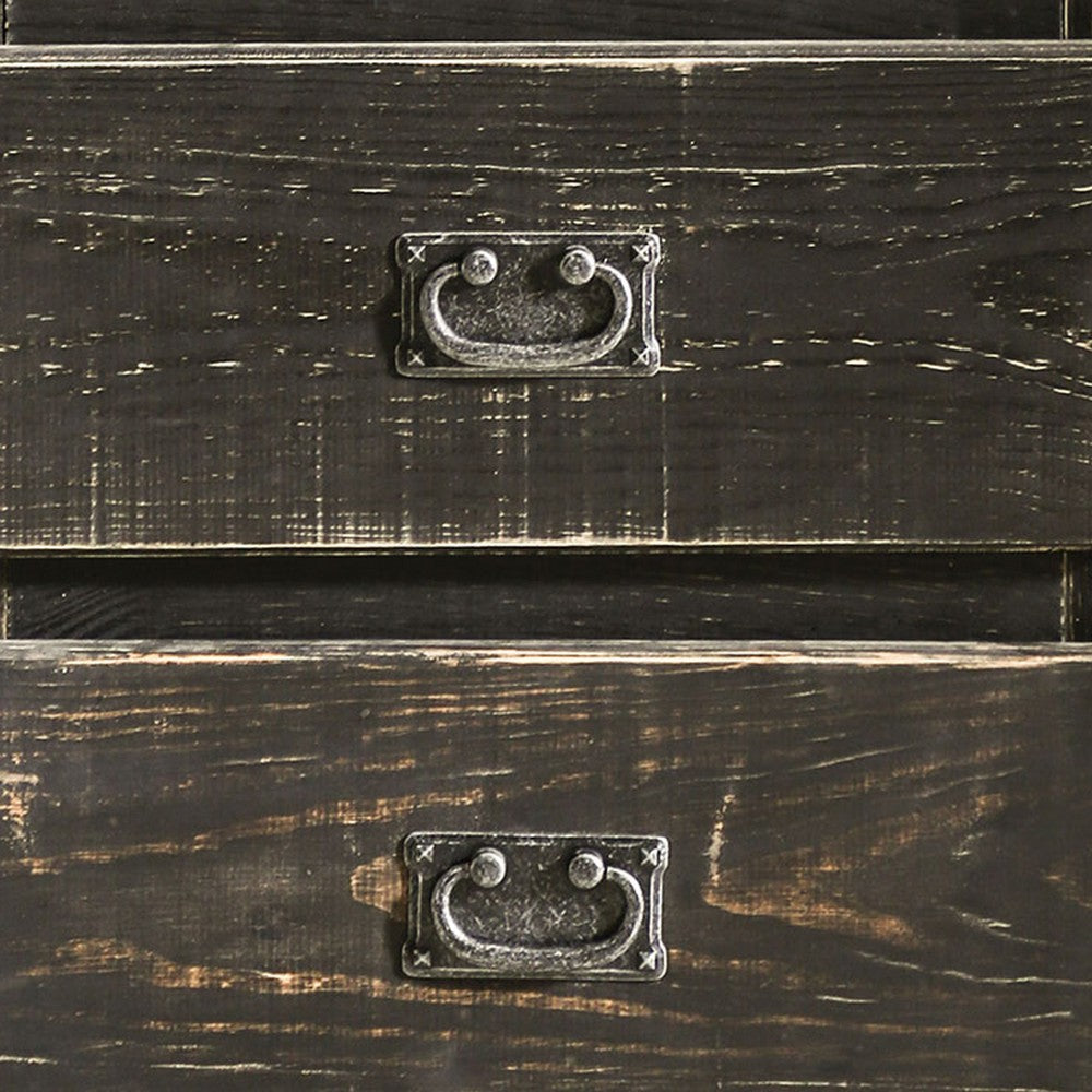 Benjara Plank Design 2 Drawer Wooden Nightstand with Bail Pulls, Black