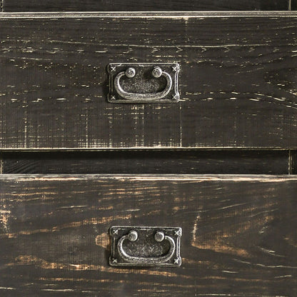 Benjara Plank Design 2 Drawer Wooden Nightstand with Bail Pulls, Black