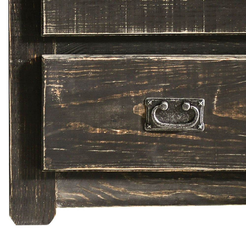 Benjara Plank Design 2 Drawer Wooden Nightstand with Bail Pulls, Black
