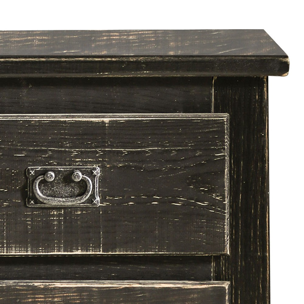 Benjara Plank Design 2 Drawer Wooden Nightstand with Bail Pulls, Black
