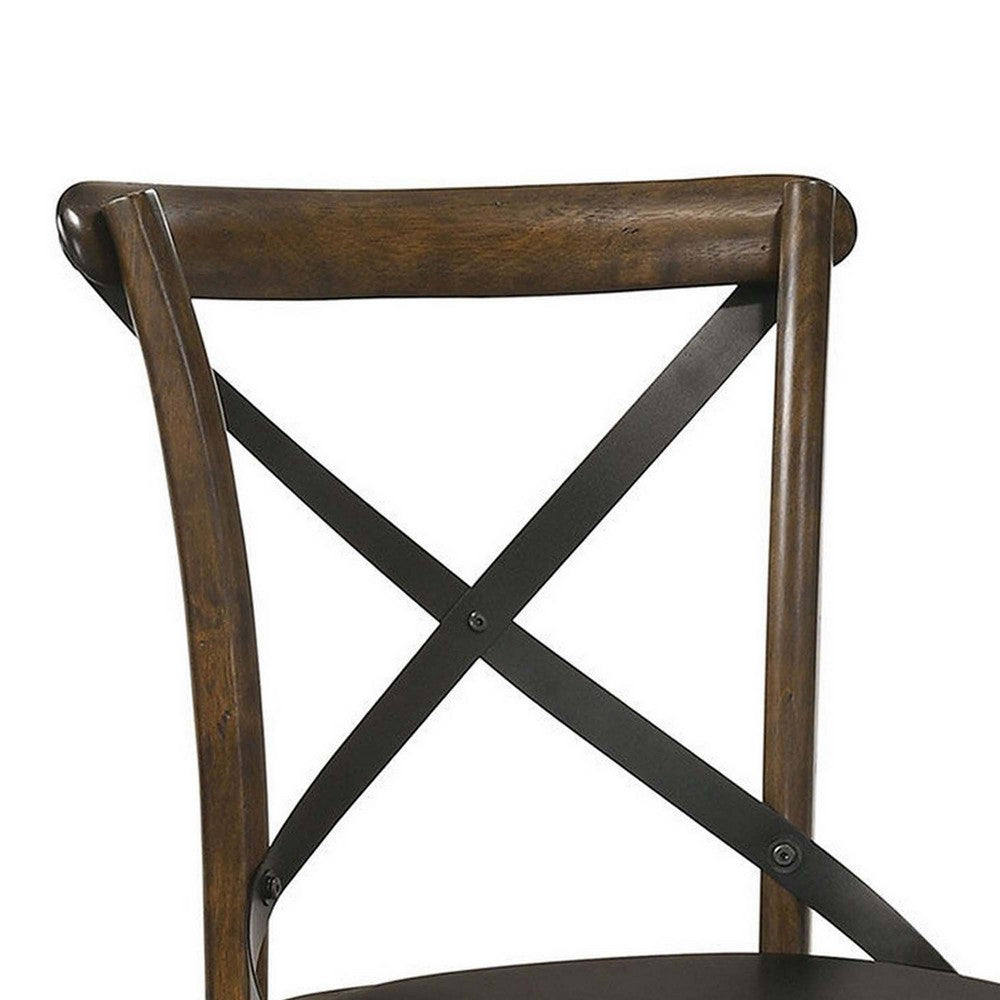 Benjara Wooden Crossback Side Chairs With Saber Legs, Set Of 2, Brown