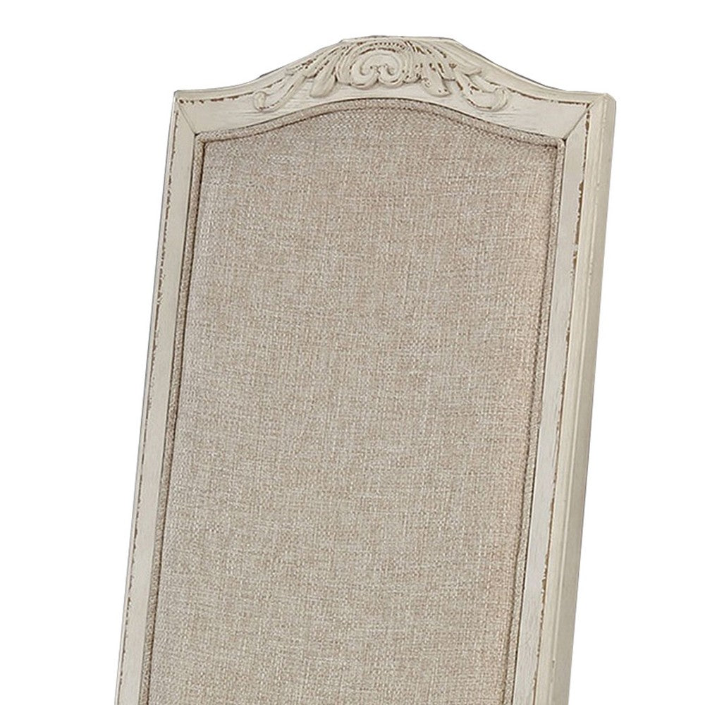 Benjara Rustic Wooden Side Chair with Intricate Carvings, Set of 2, Antique White