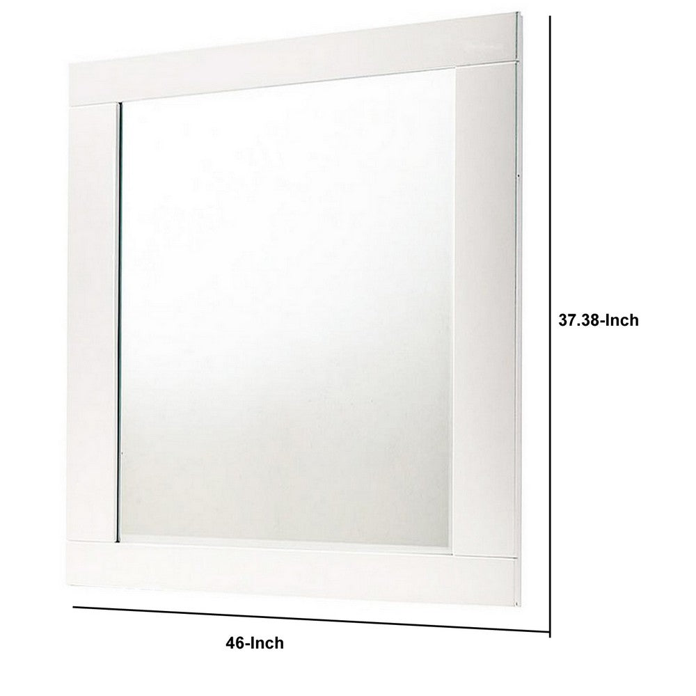 Benjara Contemporary Square Wooden Mirror With Mounting Hardware, White