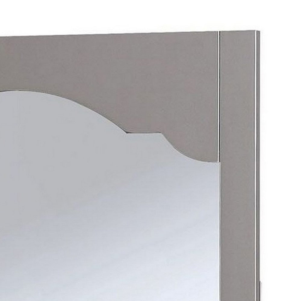 Benjara Wooden Encasing Mirror With Arched Design Top, Gray