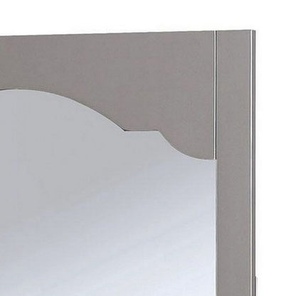 Benjara Wooden Encasing Mirror With Arched Design Top, Gray