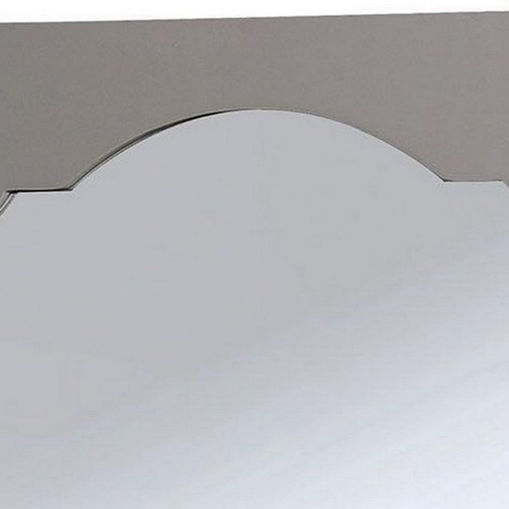 Benjara Wooden Encasing Mirror With Arched Design Top, Gray