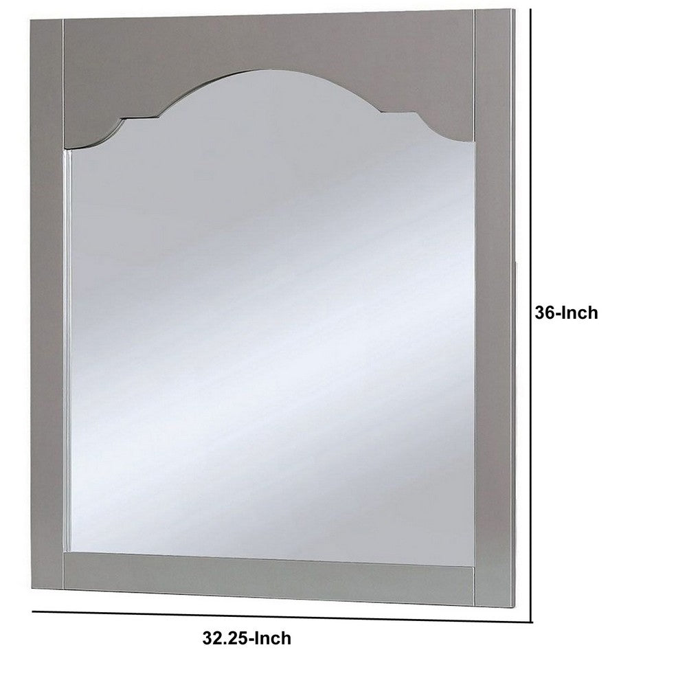 Benjara Wooden Encasing Mirror With Arched Design Top, Gray