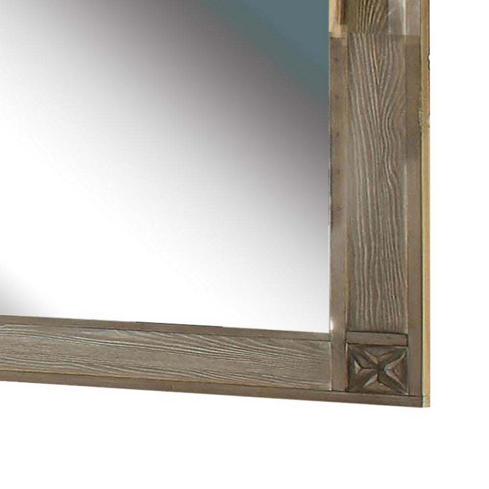 Benjara 44 Inch Rectangular Mirror With Carved Corners, Brown
