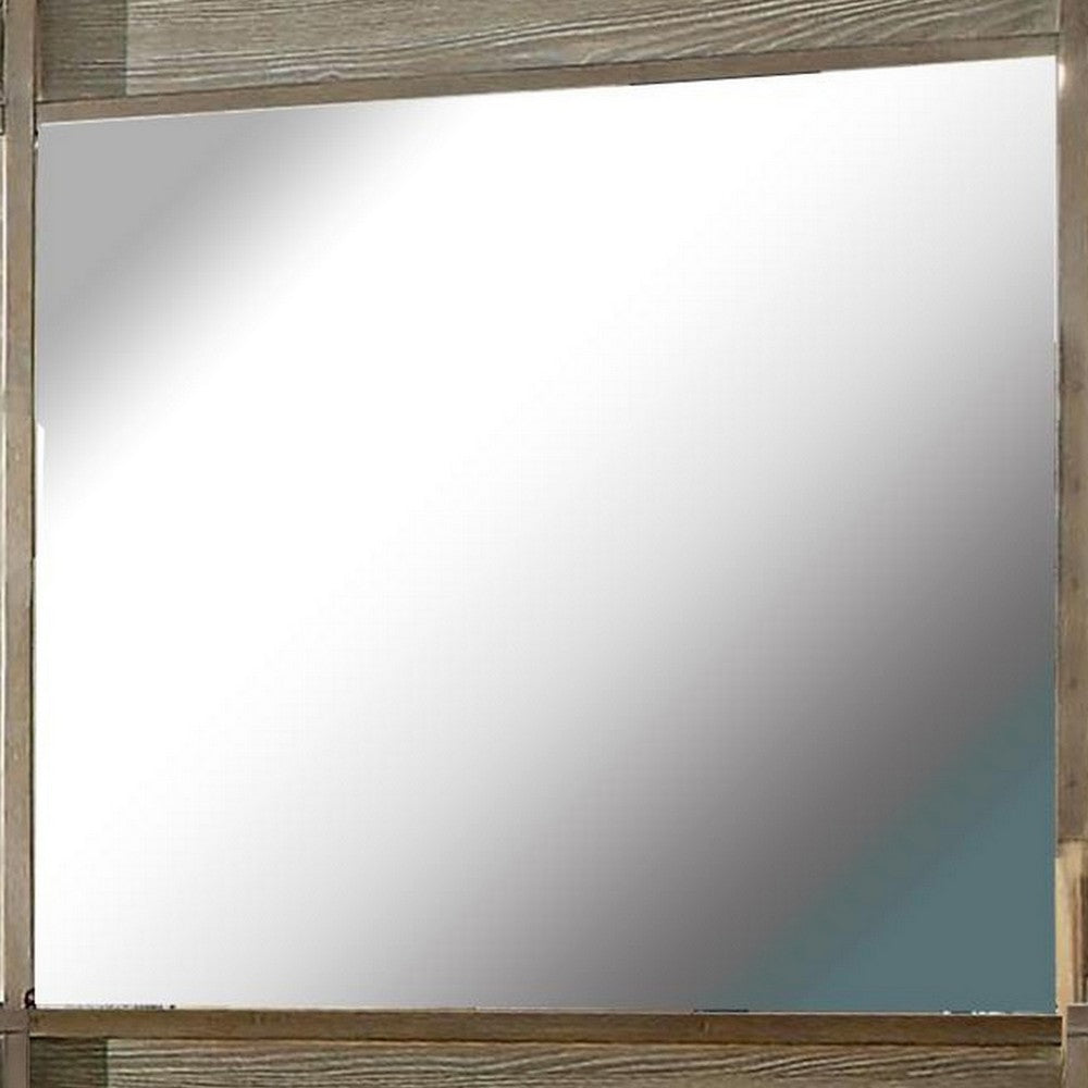 Benjara 44 Inch Rectangular Mirror With Carved Corners, Brown