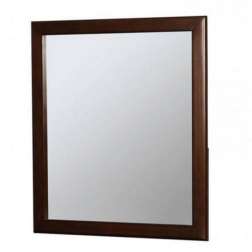 Benjara 32 Inch Transitional Style Wooden Frame Mirror, Cherry