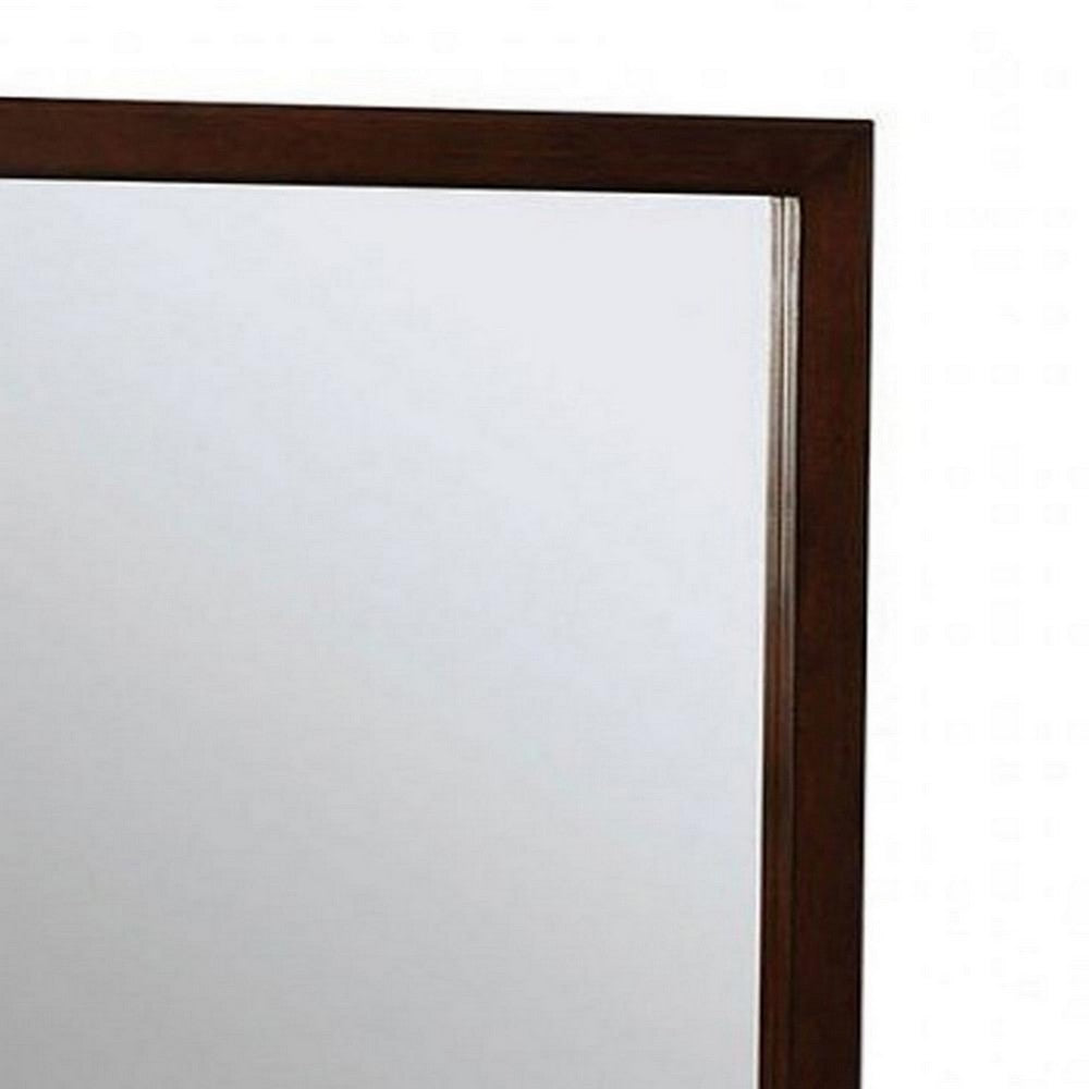 Benjara 32 Inch Transitional Style Wooden Frame Mirror, Cherry