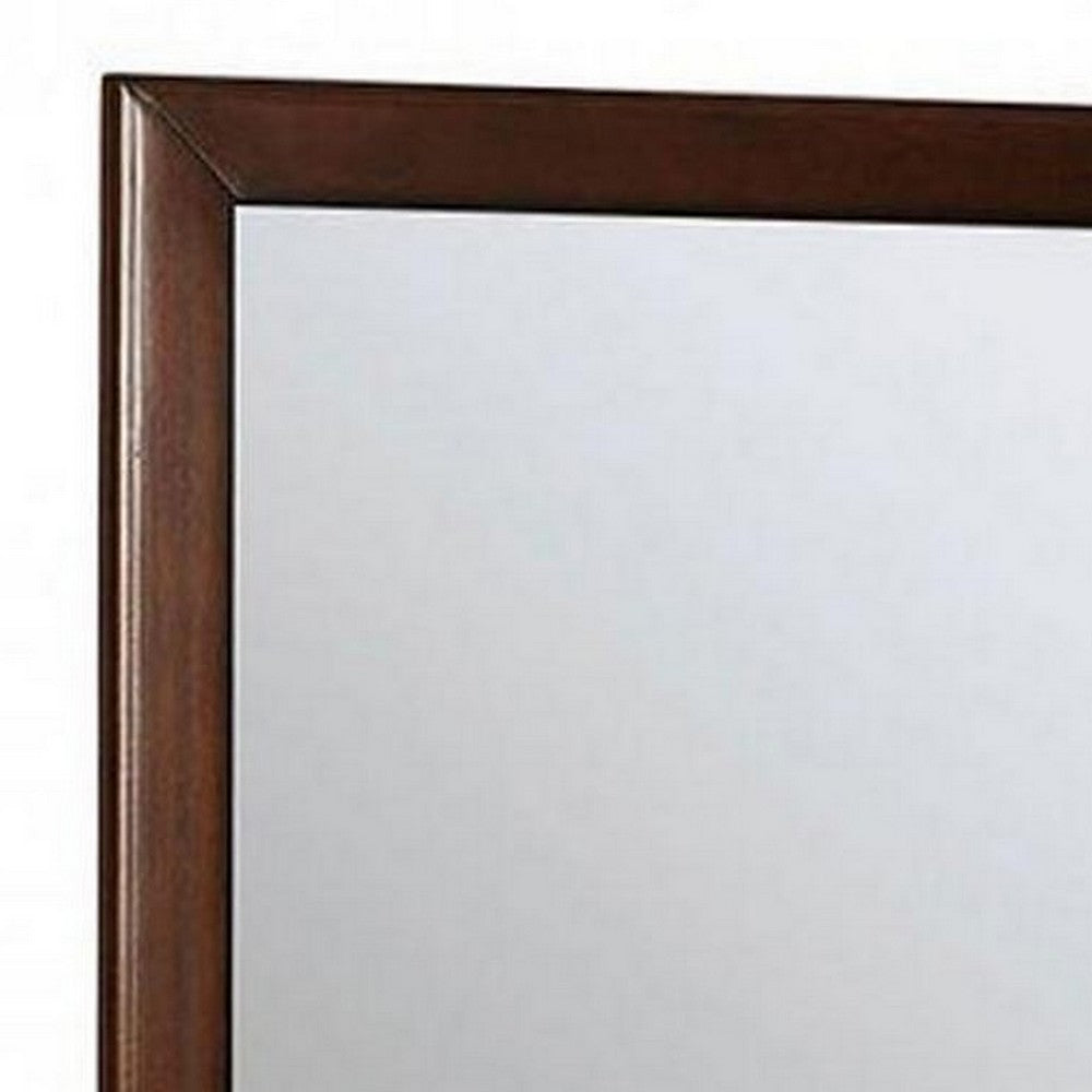 Benjara 32 Inch Transitional Style Wooden Frame Mirror, Cherry