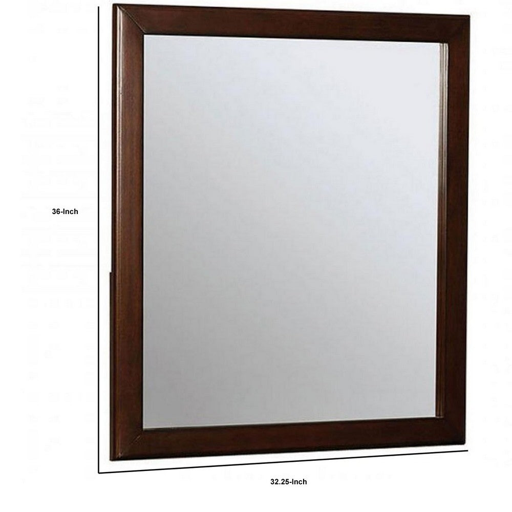 Benjara 32 Inch Transitional Style Wooden Frame Mirror, Cherry