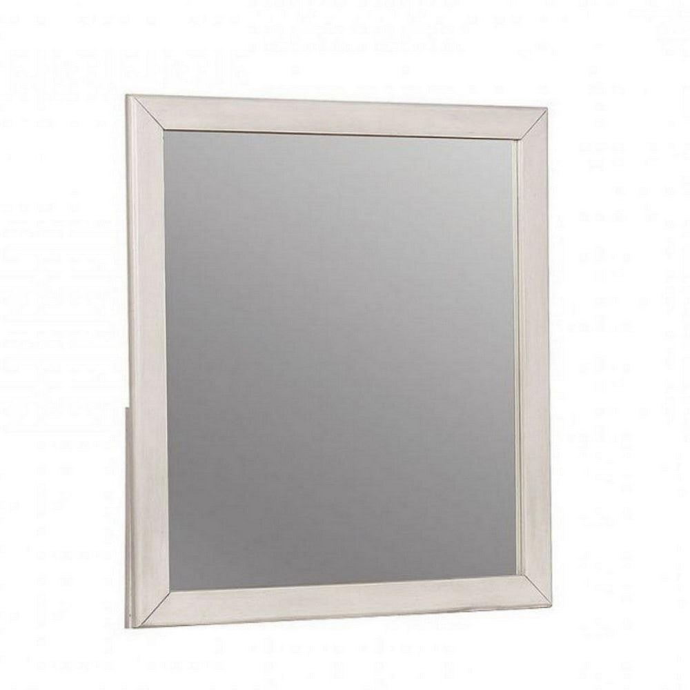 Benjara 32 Inch Transitional Style Wooden Frame Mirror, White