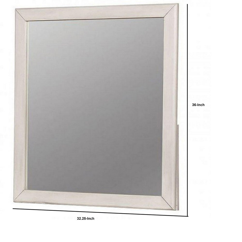 Benjara 32 Inch Transitional Style Wooden Frame Mirror, White