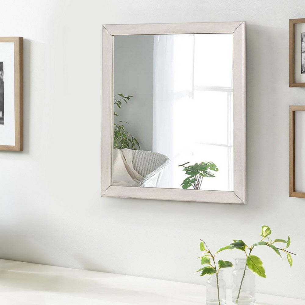 Benjara 32 Inch Transitional Style Wooden Frame Mirror, White