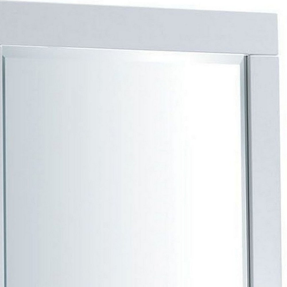 Benjara 27 Inch Contemporary Wooden Frame Rectangular Mirror, White