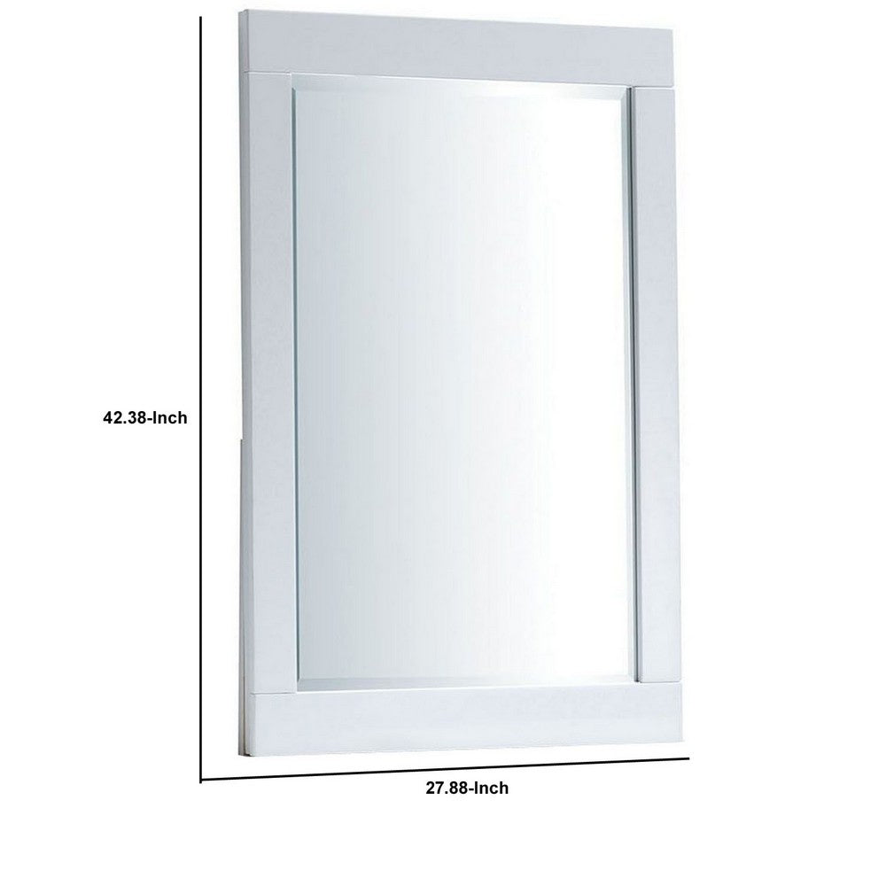 Benjara 27 Inch Contemporary Wooden Frame Rectangular Mirror, White