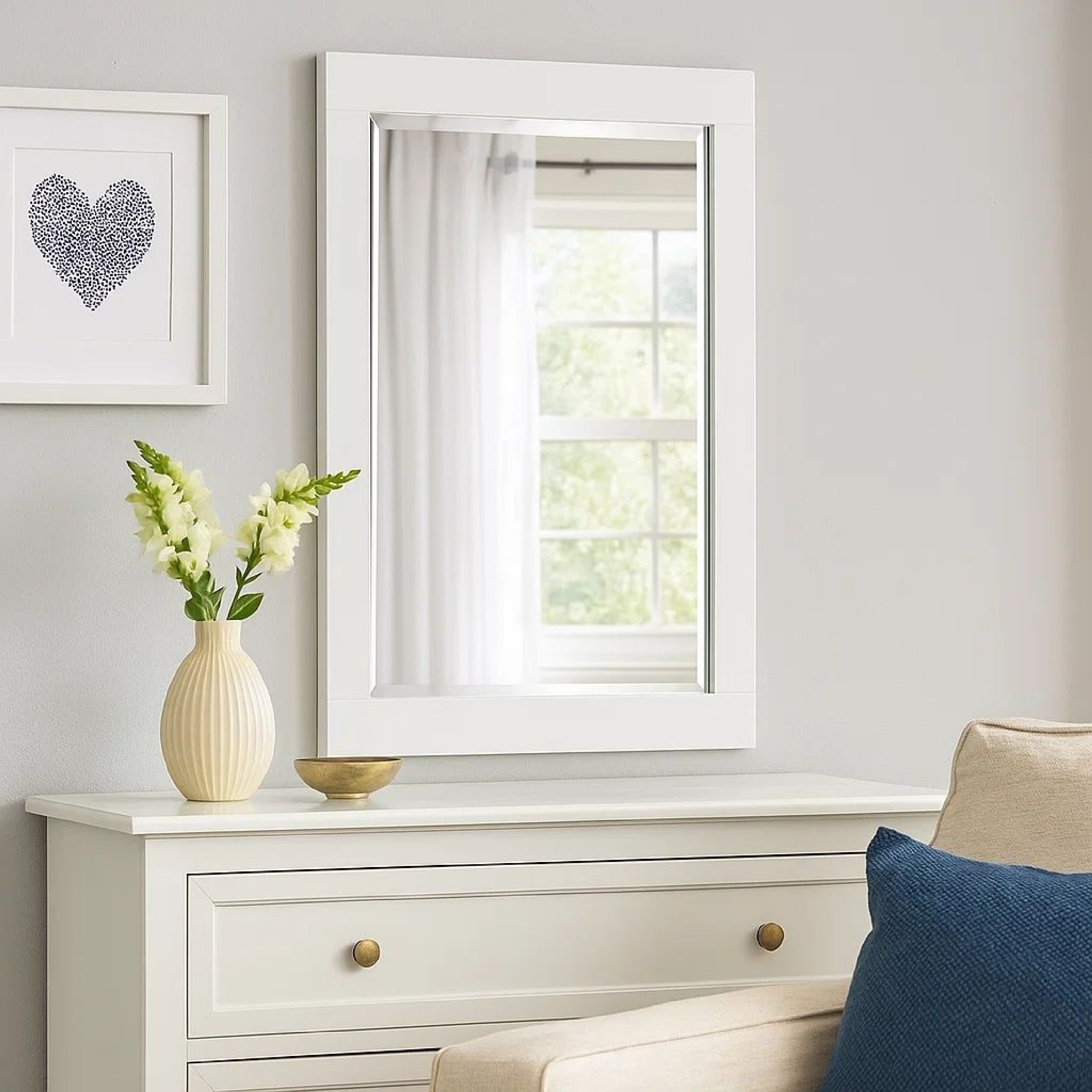 Benjara 27 Inch Contemporary Wooden Frame Rectangular Mirror, White