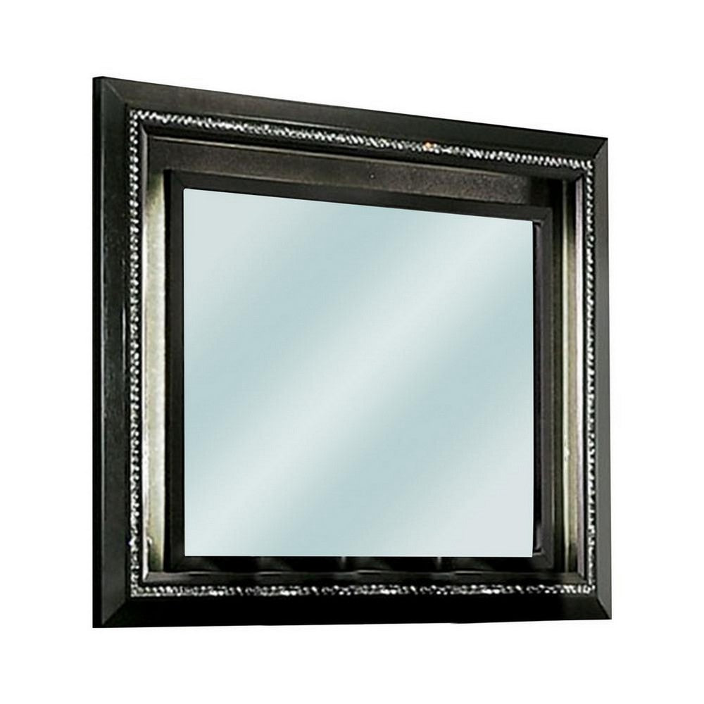 Benjara 46 Inch Contemporary Style Wooden Mirror, Metallic Gray