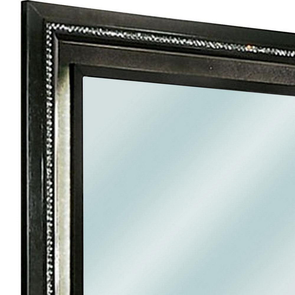 Benjara 46 Inch Contemporary Style Wooden Mirror, Metallic Gray