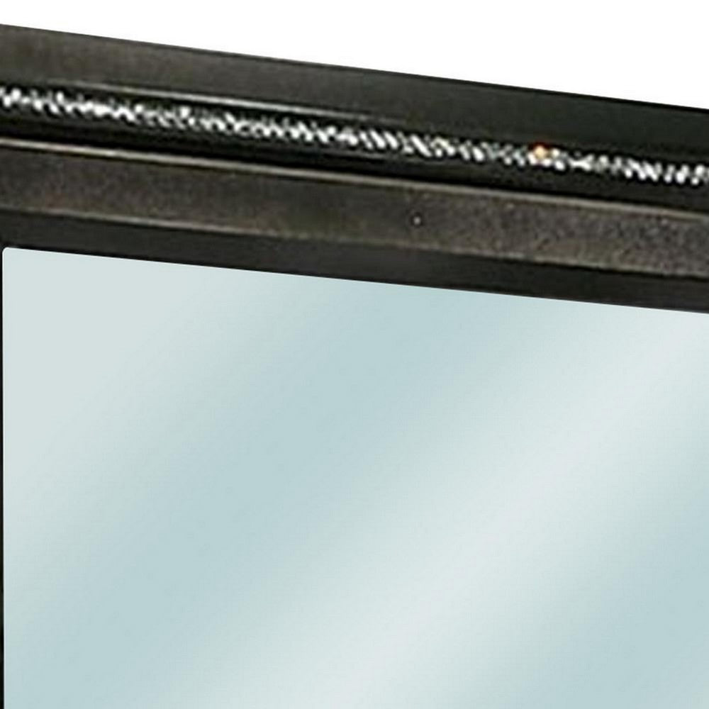 Benjara 46 Inch Contemporary Style Wooden Mirror, Metallic Gray