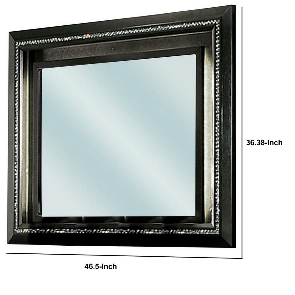 Benjara 46 Inch Contemporary Style Wooden Mirror, Metallic Gray