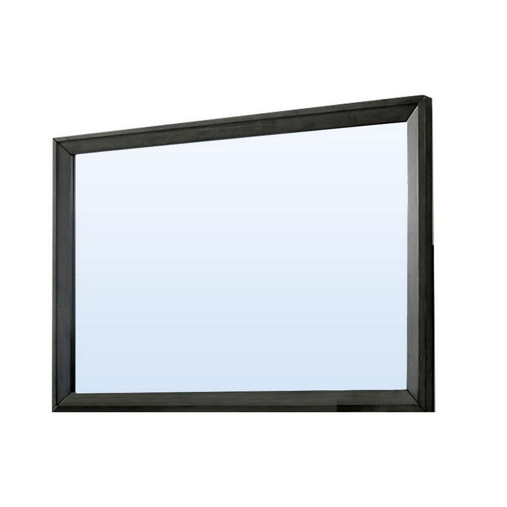 Benjara 45 Inch Rectangular Wooden Frame Contemporary Mirror, Gray